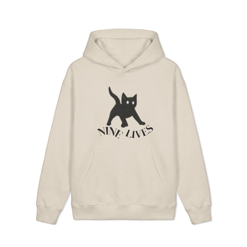 Black Cat Illustration Hoodie | Brown Pullover Sweatshirt