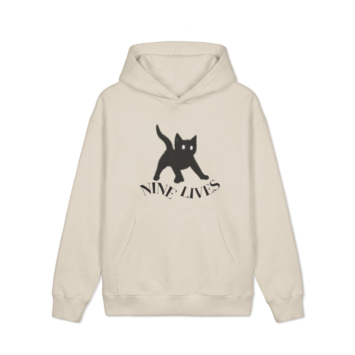 Black Cat Illustration Hoodie | Brown Pullover Sweatshirt