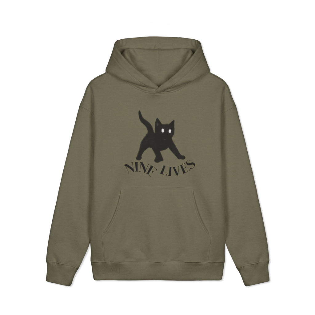 Black Cat Illustration Hoodie | Brown Pullover Sweatshirt