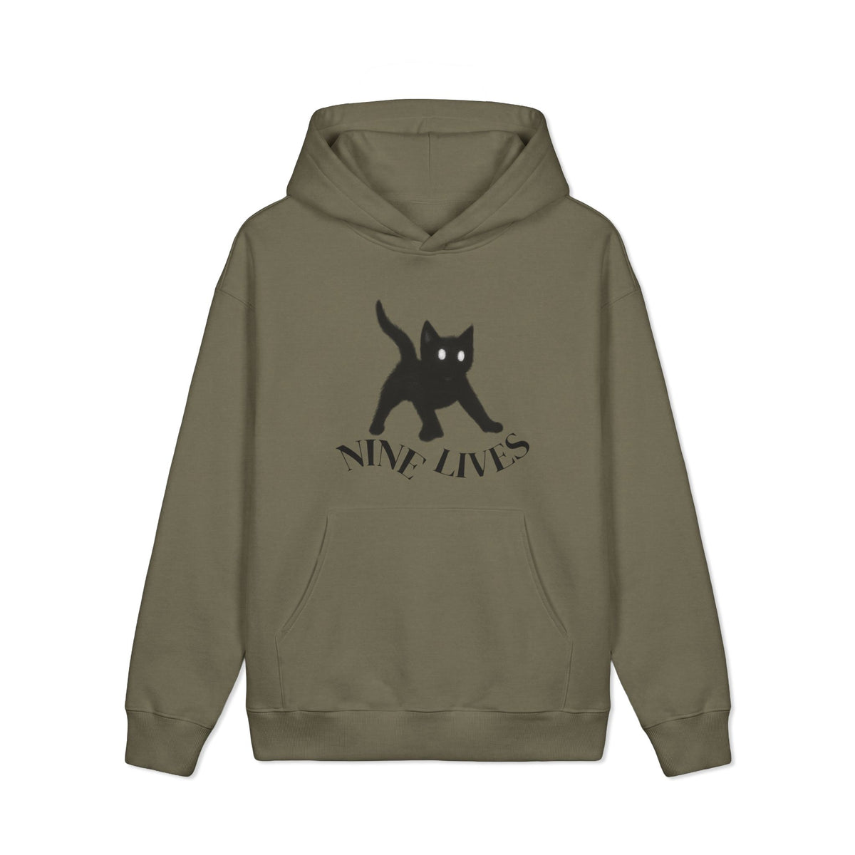 Black Cat Illustration Hoodie | Brown Pullover Sweatshirt