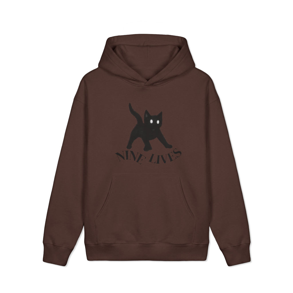 Black Cat Illustration Hoodie | Brown Pullover Sweatshirt