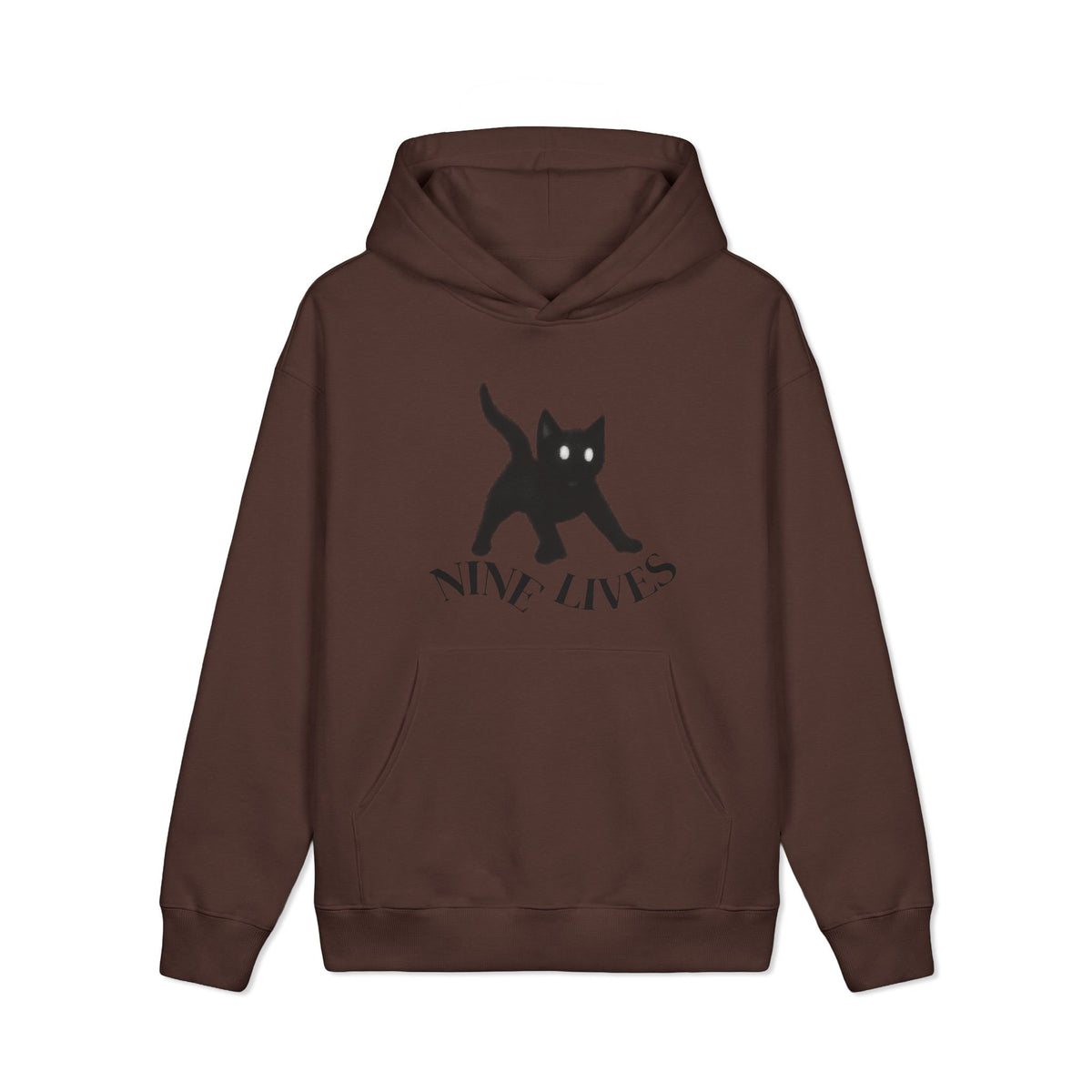 Black Cat Illustration Hoodie | Brown Pullover Sweatshirt